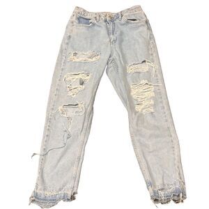 Top Shop Jeans Women’s Size 27 Mom Cut Offs Distressed Denim Blue‎